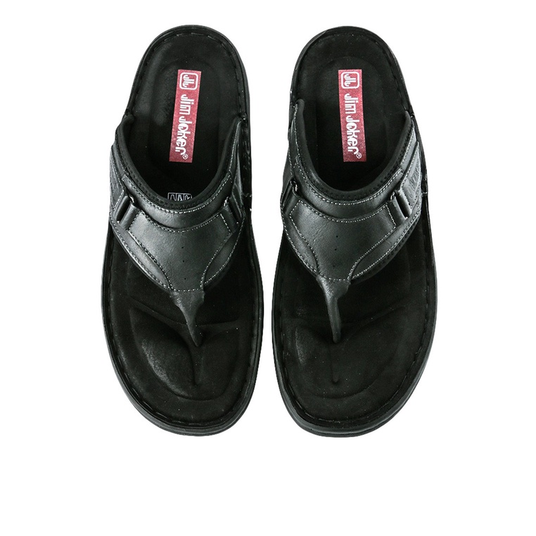 SANDAL CASUAL JIM JOKER PRIA ORIGINAL JEPIT KULIT BRANDED HITAM JJ03