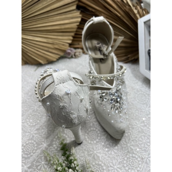 sepatu wanita wedding putih siyren putih tali 12cm