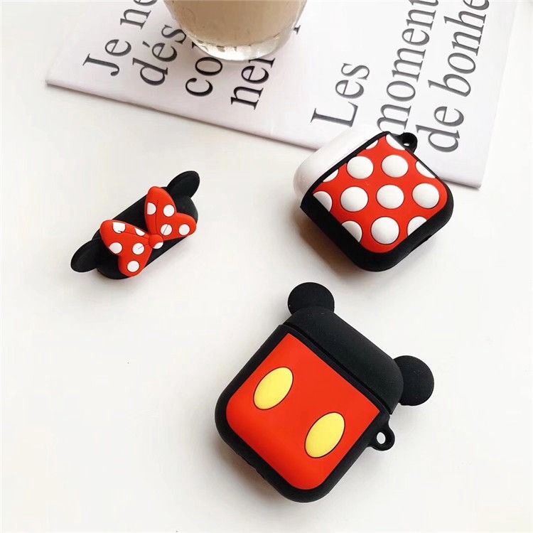 I12 Casing Silikon Motif Kartun Mickey / Minnie Mouse Untuk Simpan Earphone Wireless Bluetooth Apple Airpods