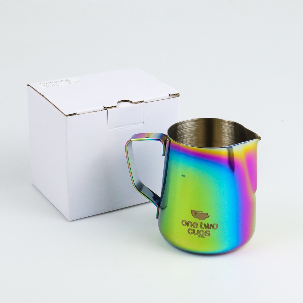 One Two Cups Milk Jug Pitcher Kopi Stainless Steel 350ml &amp; 600ml Latte Art Rainbow - Multi-Color