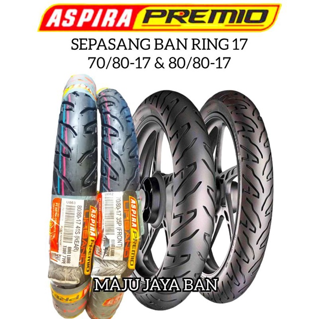 paket hemat sepasang ban aspira premio urbano 70/80-17 dan 80/80-17 non tubeles ban honda astrea sup