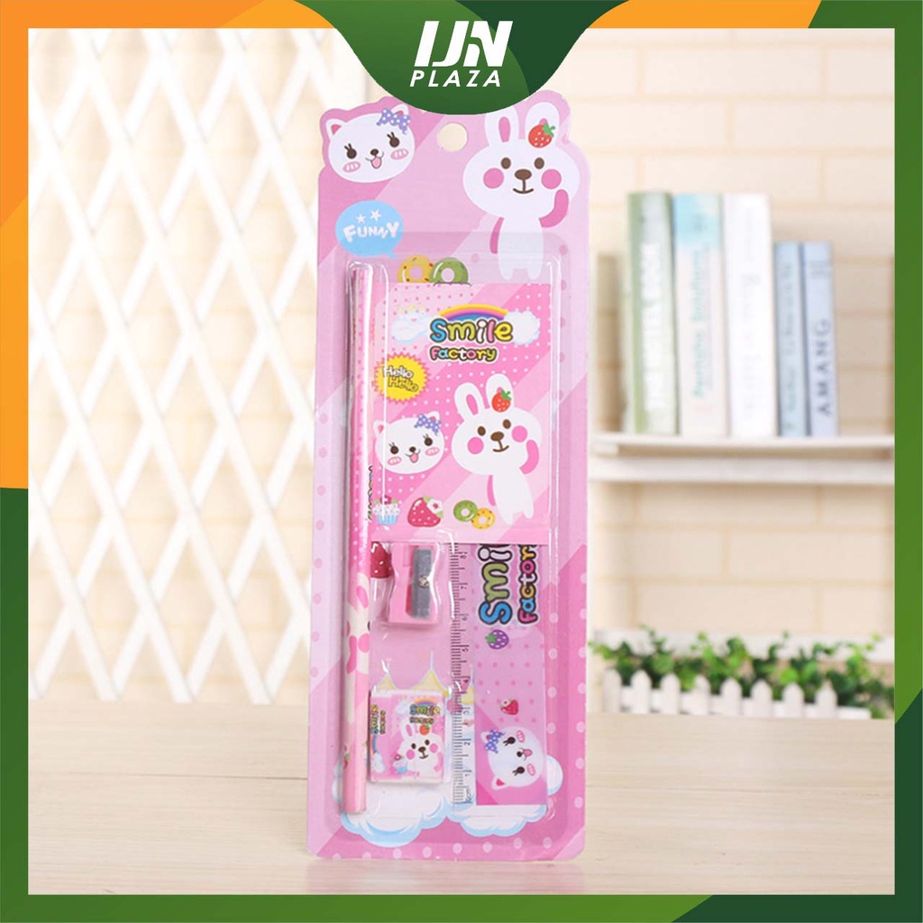 ❤ IJN ❤ Mini Stationary Set 5in1 Set Alat Tulis Sekolah 5 in 1 Pensil Set Karakter Kartun paket alat tulis [ADA NOTES KECIL]