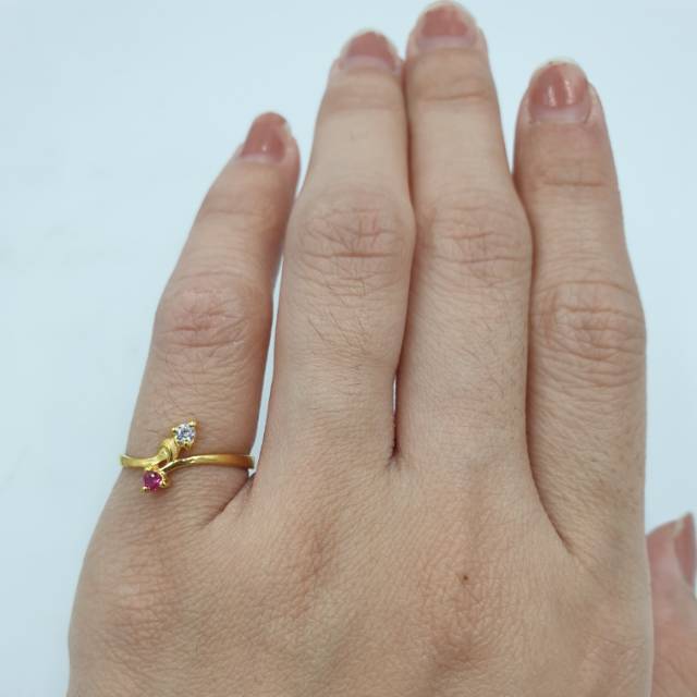Cincin emas asli kadar 875 model AD pink putih simple uk 8 small #141018