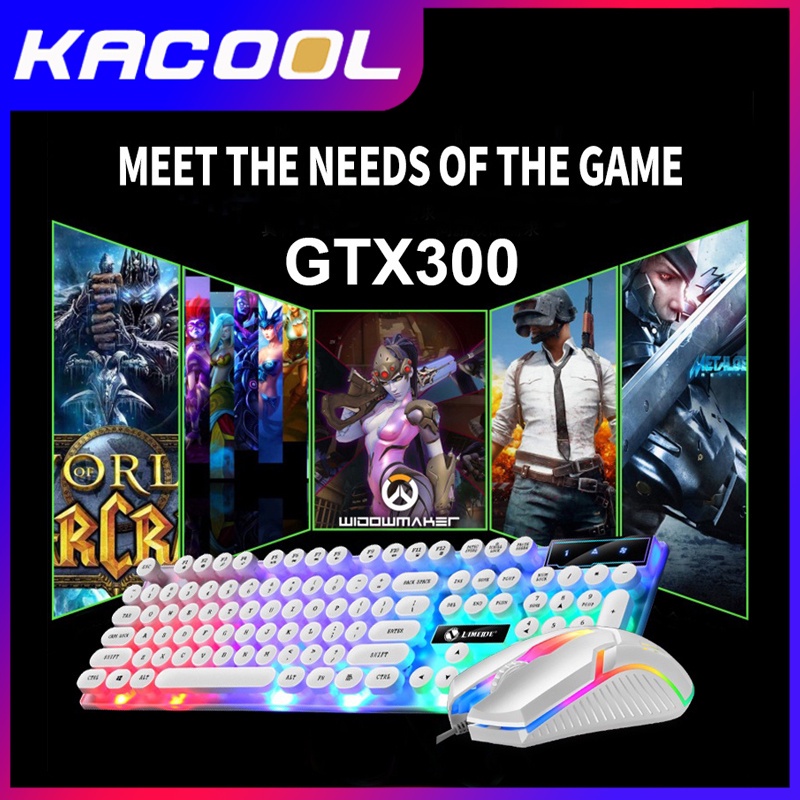 Gaming Keyboard Mechanical Komputer Set Gaming Mouse dan Keyboard USB Cable RGB GTX300 Black Gold Light Luminous mechanical keyboard