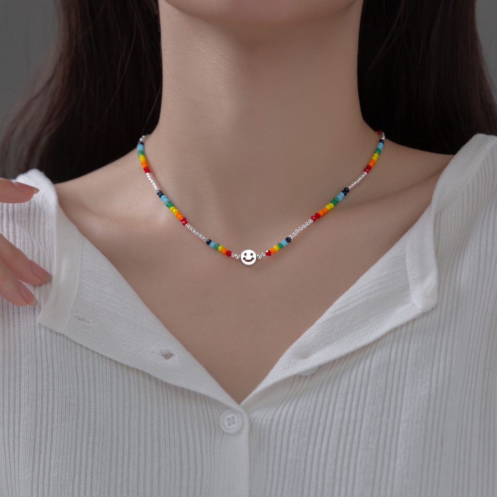 Kalung Manik-Manik Warna-Warni Motif Smiley Gaya Korea