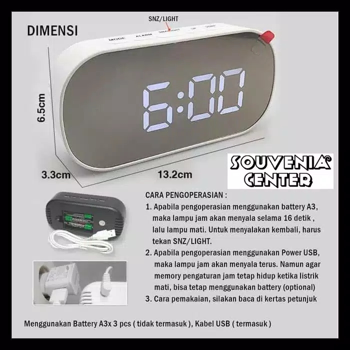 Jam Meja Digital Alarm LED Mirror Clock DT-6506