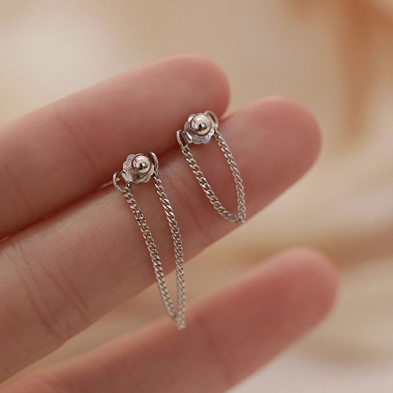 Perak Menjuntai Rantai Anting Silver Dangle Chain Earrings Women Jewelry