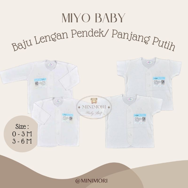 Miyo Baby Putih Baju Lengan Pendek Panjang Newborn | Pakaian Bayi Putih Polos