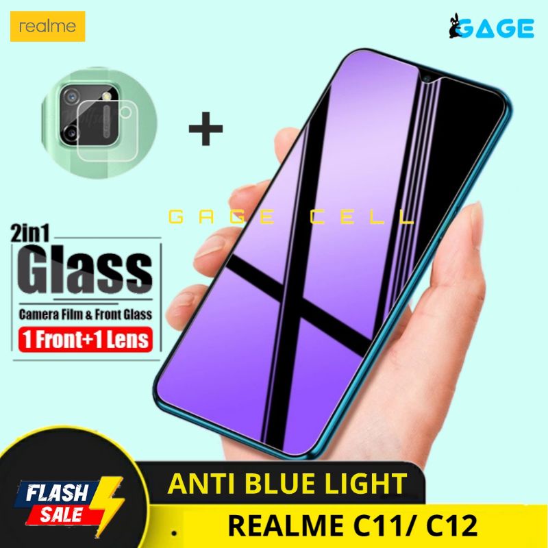 2in1 TEMPRED GLASS ANTI BLUE LIGHT FULL LAYAR KAMERA REALME C11 C12 SCREEN PROTECTOR