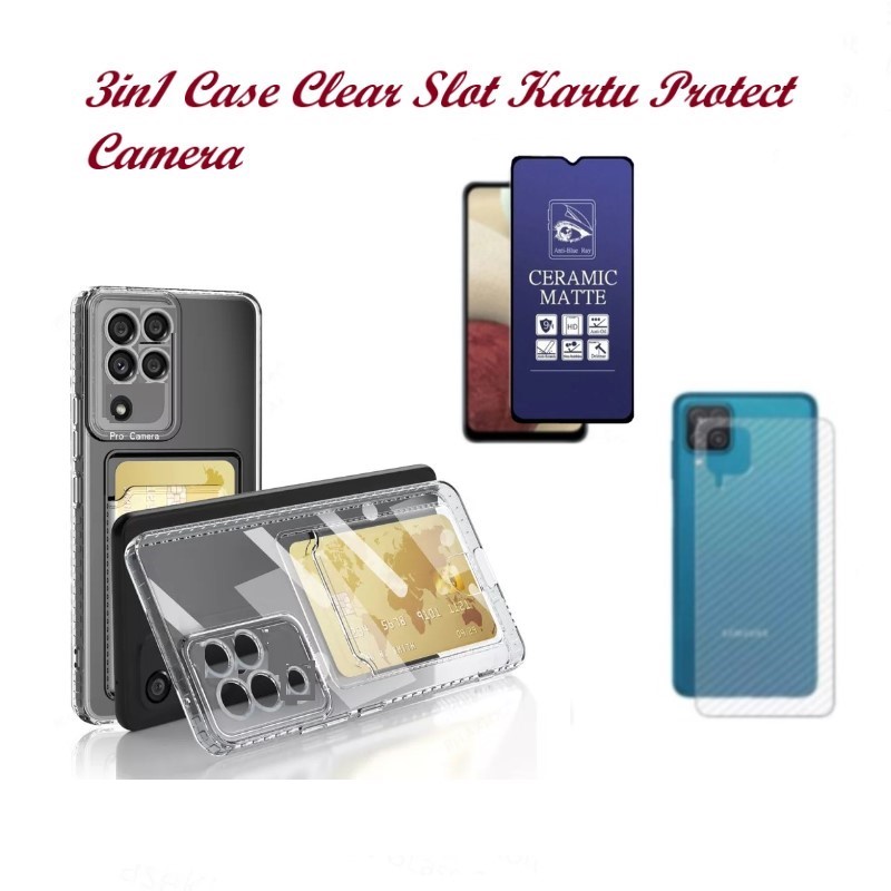 Paket Promo Paket 3in1 Soft Case Clear Bening Protect Camera+Slot Kartu Samsung a12 Samsung M12 Free