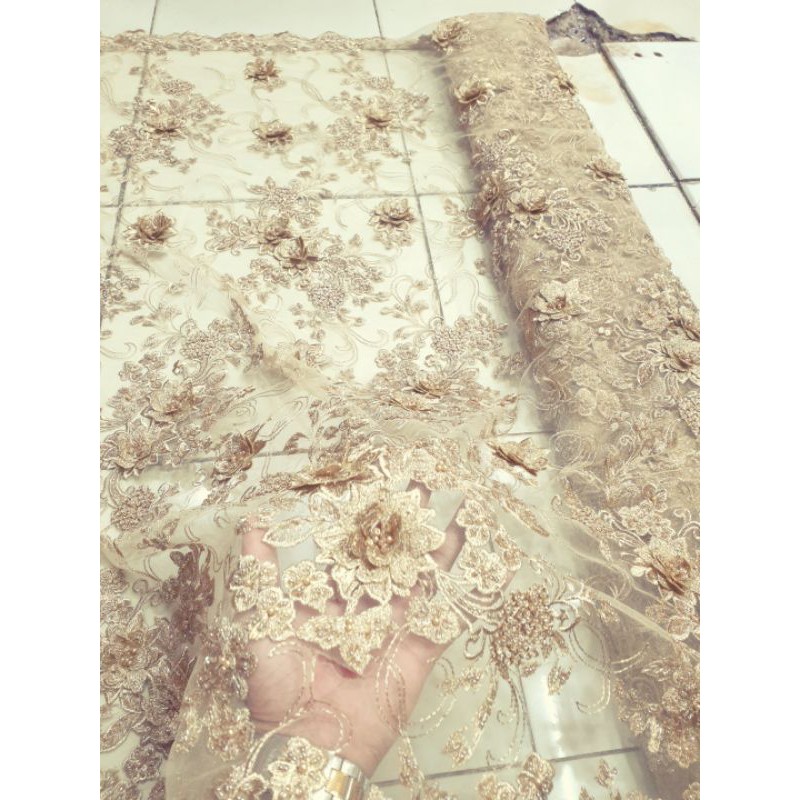 Bahan Kain Tile 3D Ful Payet dan Metalic 3 warna