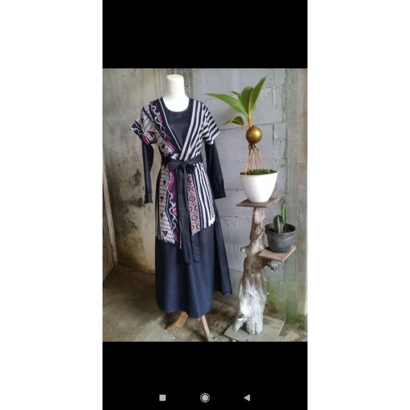 Dress tenun ikat asli. Longdress gamis mix lurik
