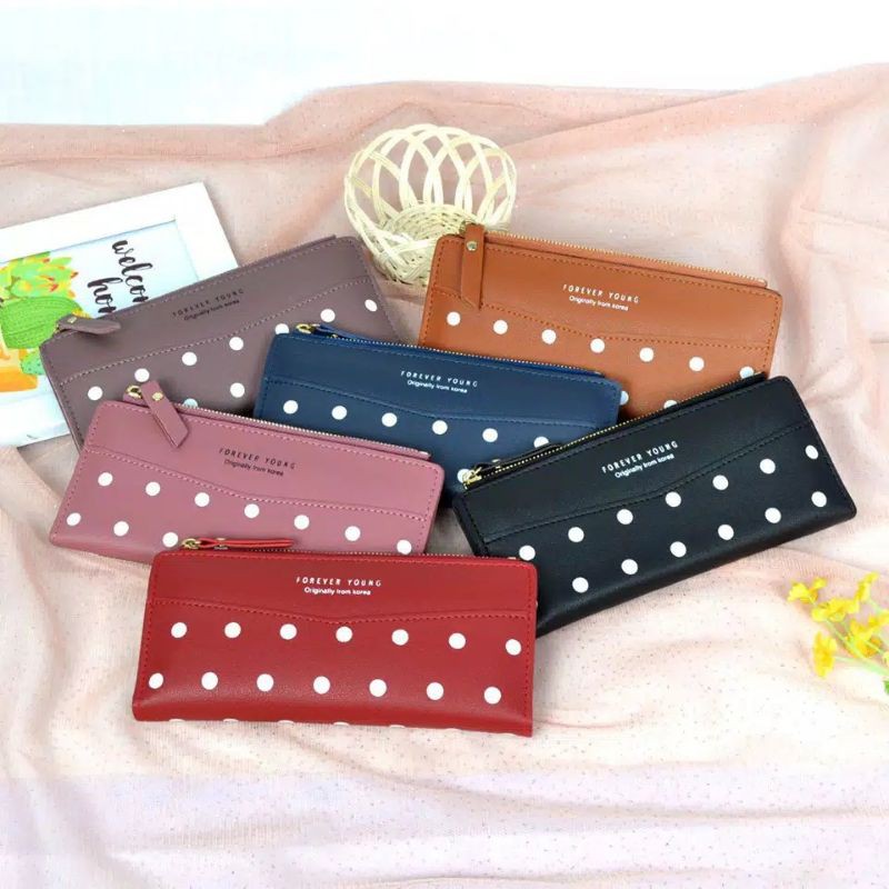 Dompet Lipat Long Thin Motif Polka Polka Wanita Import 2413-3