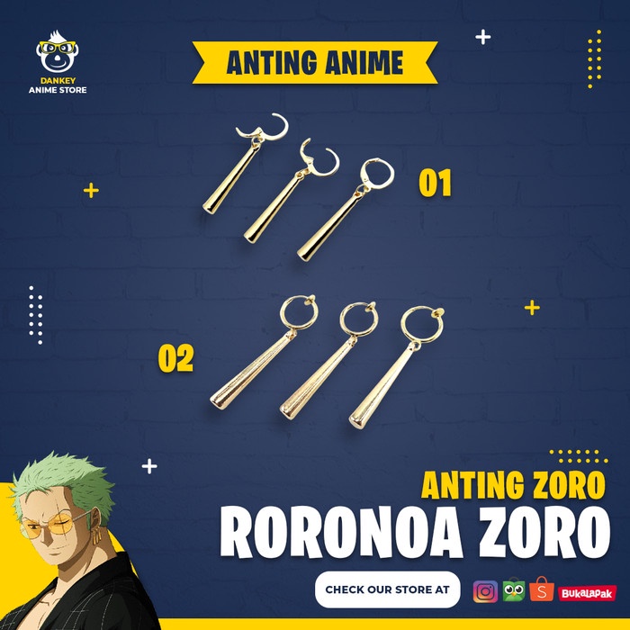 Pria-Anting- Anting Roronoa Zoro One Piece Cosplay Anime - Tusuk / Tindik -Anting-Pria.