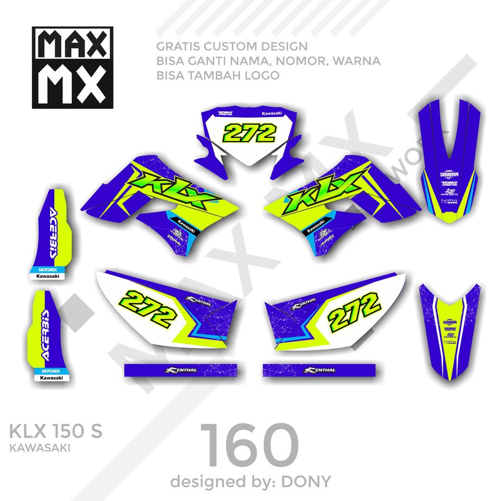 MX-01160 decal klx 150 biru hijau simpel
