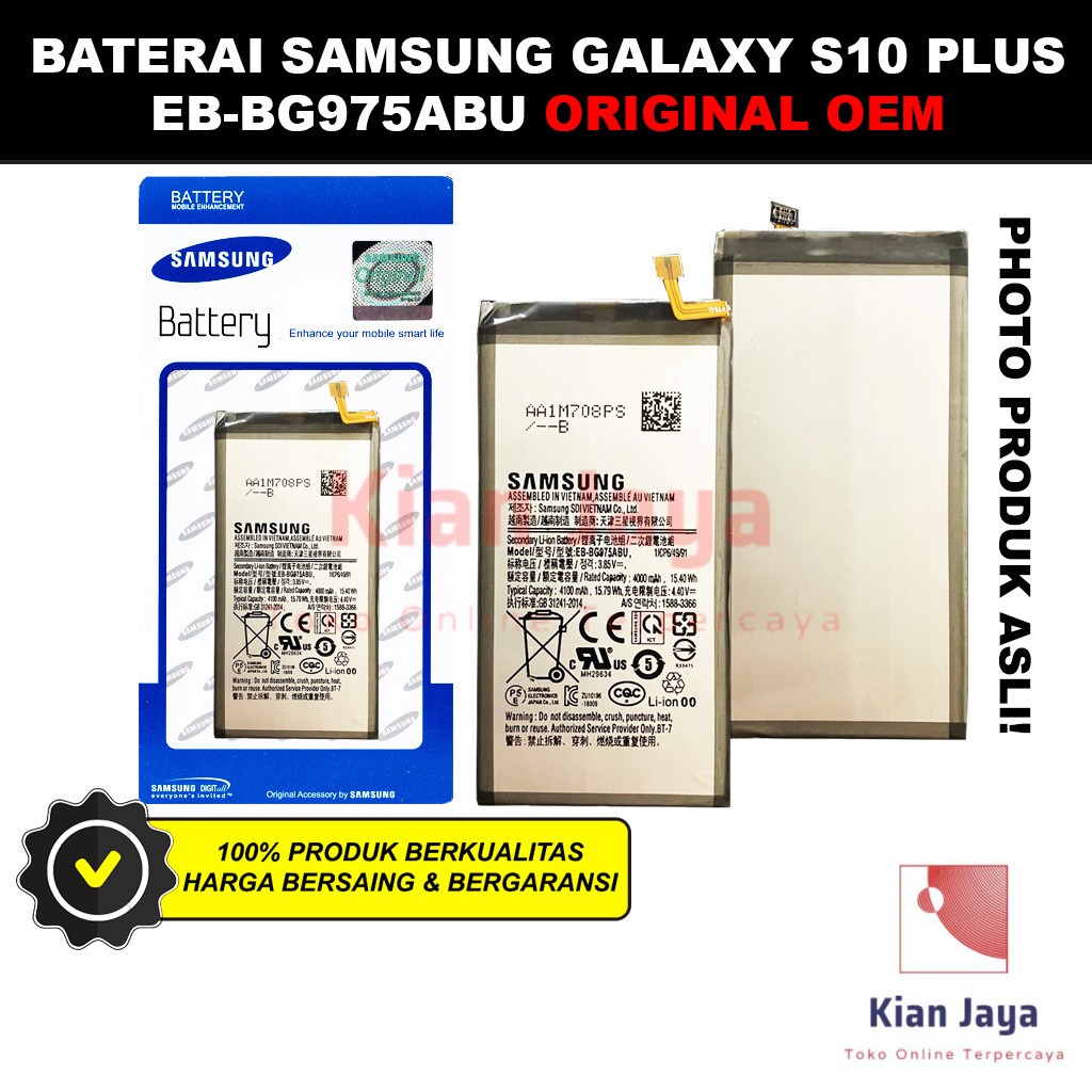 Baterai Samsung Galaxy S10 Plus G975 Original OEM Batre Batrai Battery Hp S10+ EB-BG975ABU Ori