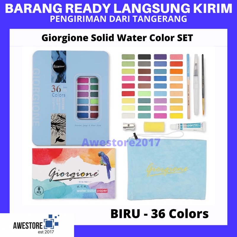 Giorgione 36 Warna Colors Solid Watercolor Cat Air Box Set Kuas Lukis