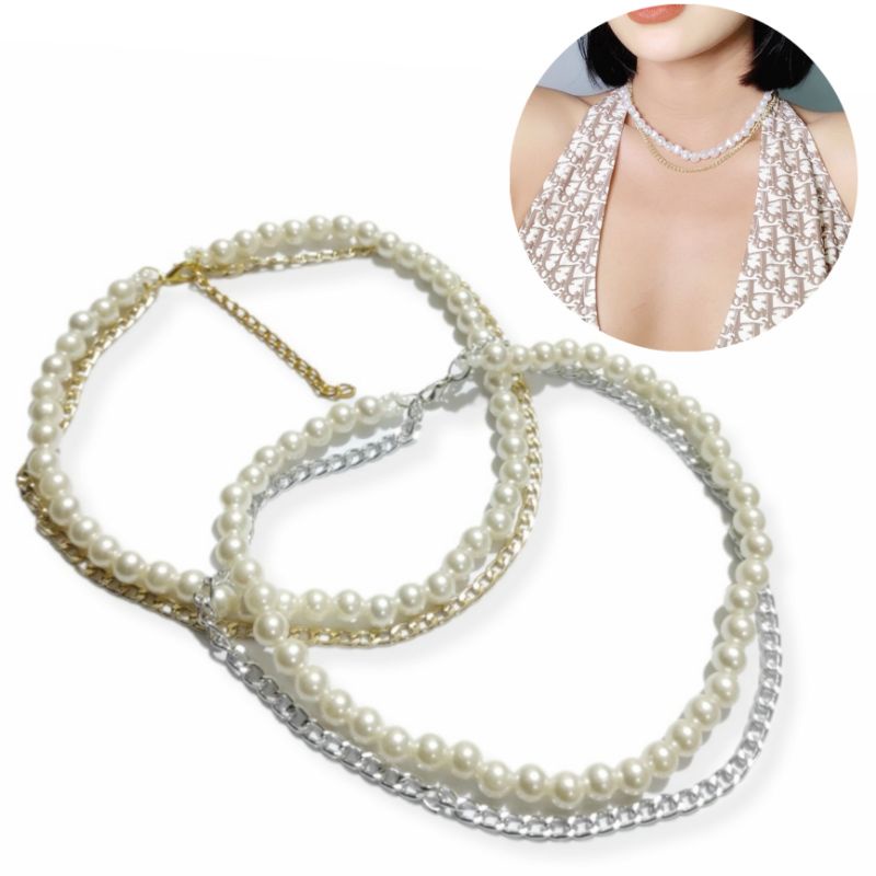 Rachel Double Layer Pearl Korean Necklace Kalung Mutiara Korea Dua Lapis Multilayer