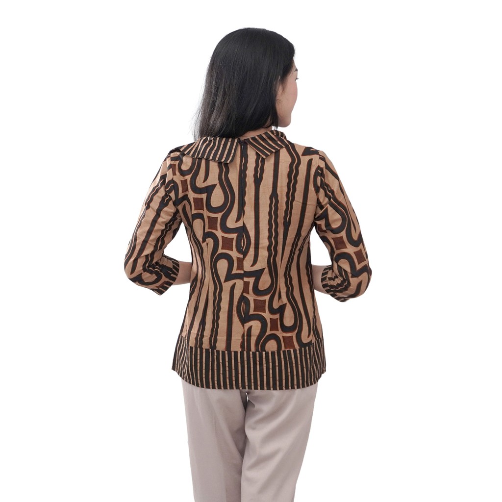 Blouse Atasan Batik Wanita Modern 2 Model Lengan Pendak Dan 7/8 Berkerah Peterpen