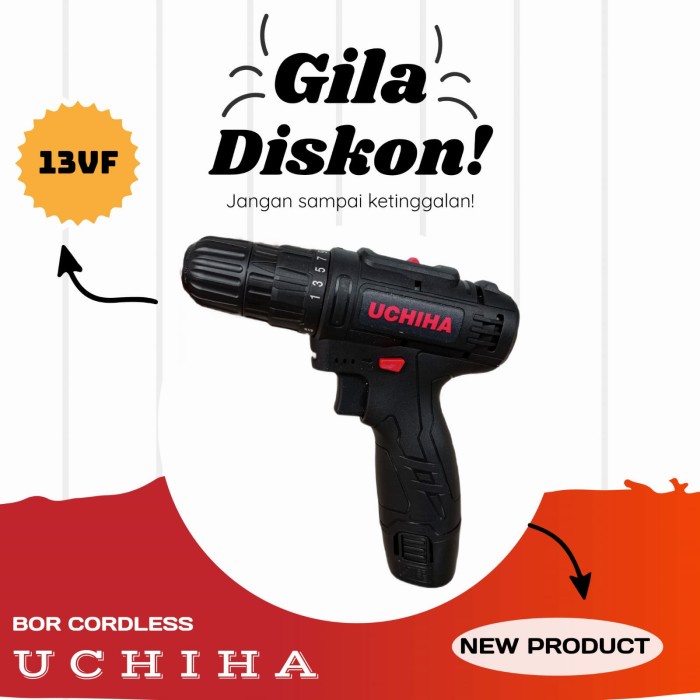 Mesin Bor Baterai Cordless 13vf 25torsi Uchiha Tembok Besi Kayu dll