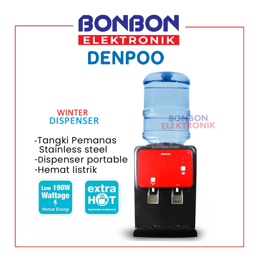 Denpoo Dispenser Portable WINTER (Hot &amp; Cold, Low Watt, Black Red)