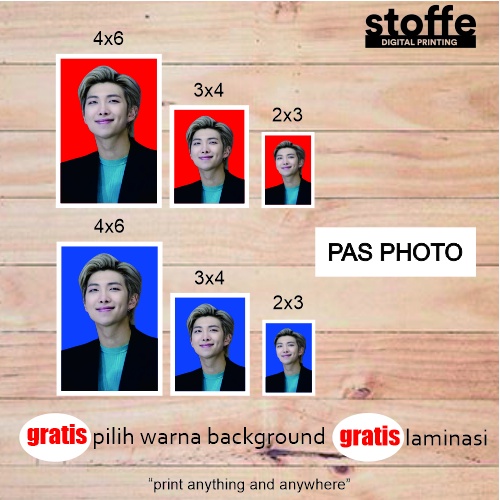 

Cetak Pas Foto 2x3 3x4 4x6 Gratis pilih warna background dan GRATIS LAMINASI DOFF/GLOSSY