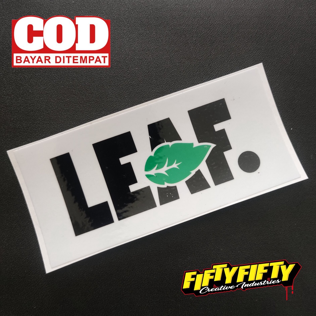 Stiker Print Cut BRAND DISTRO LEAF Stiker Printing Laminasi Glossy Tahan Air Stiker Motor Mobil Helm Sudah Membentuk Pola Desain