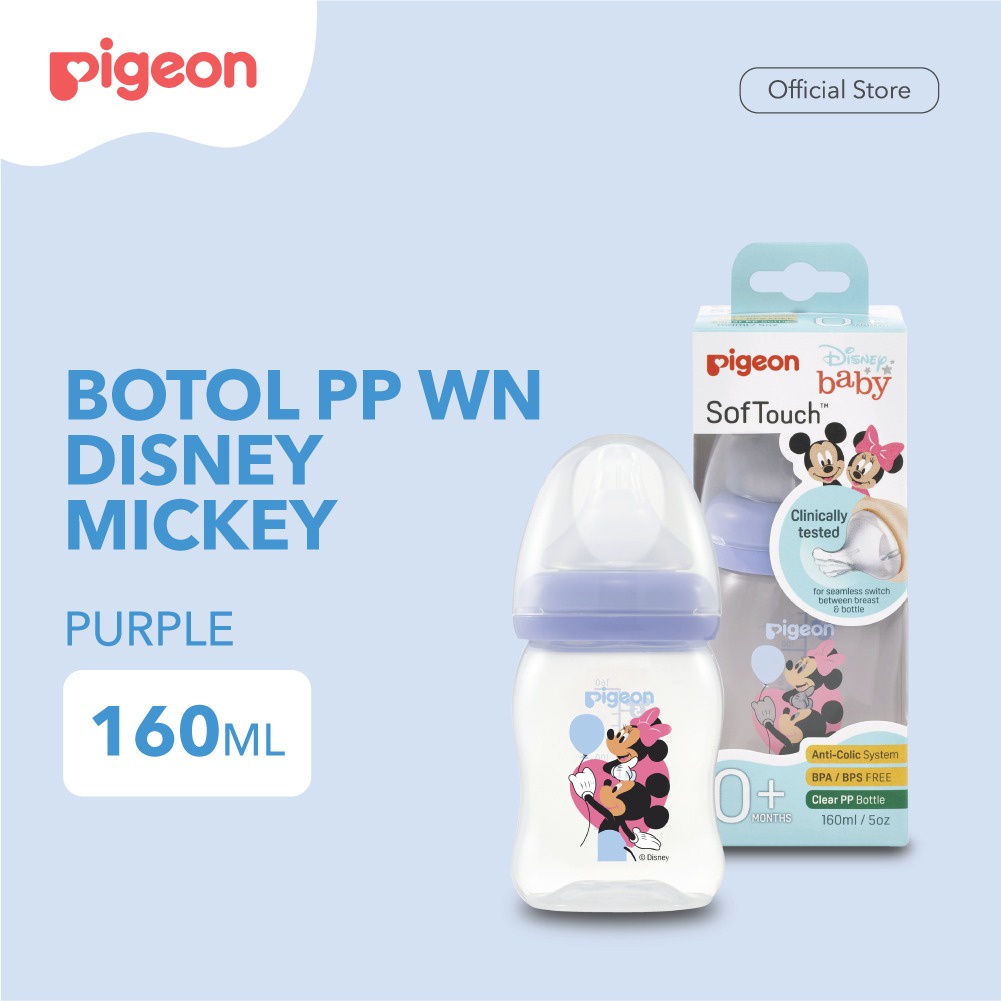 PIGEON Botol PP Clear Wide Neck Disney | Botol Dot Bayi  (Tersedia varian warna dan ukuran)