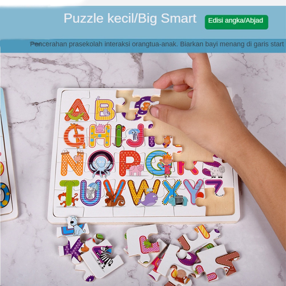 HIPPO LAND Mainan Edukasi Anak Puzzle kayu gambar huruf dan nomor 271