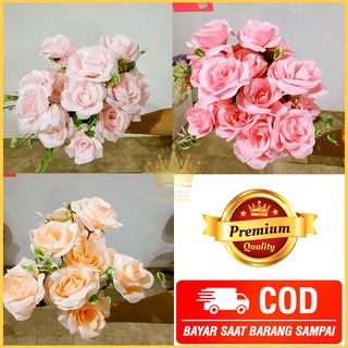 Image of Bunga Mawar Cabang 5 Bahan Kain Dan Plastik /rose jepang/mawar murah/atifisial/hiasan/- Artificial Dekorasi