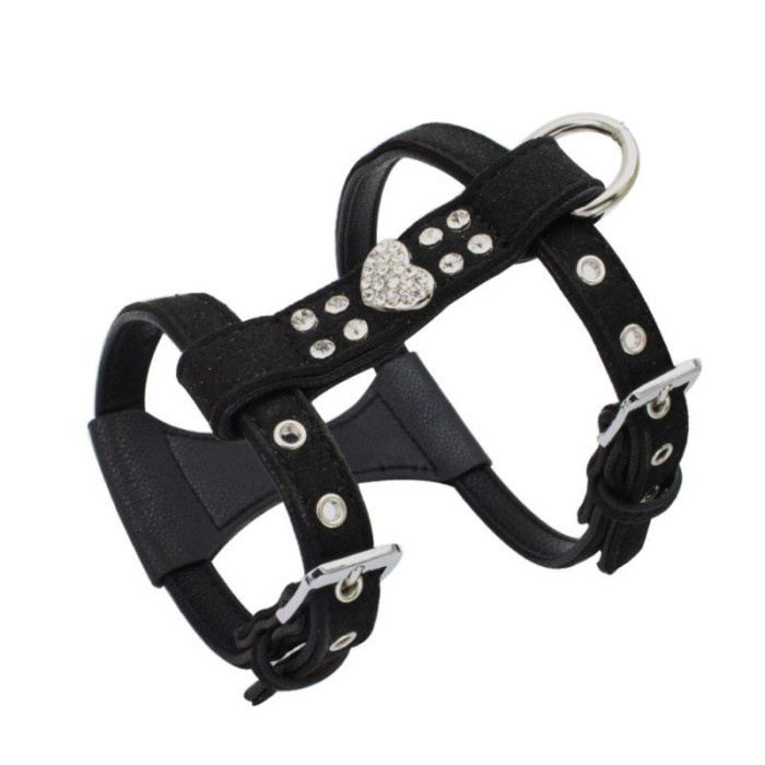 

Wfditacioya Bling Rhinestone Pet Harness Velvet & Leather Leash For Puppy Dog