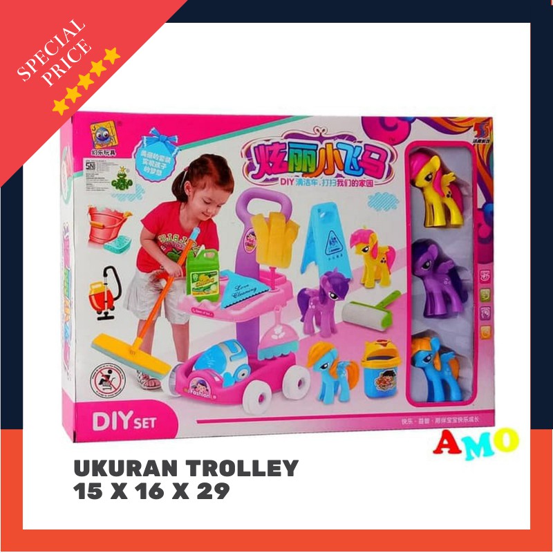 DIY CLEARNING CART TROLEY LITTLE PONEY - MAINAN ALAT KEBERSIHAN ANAK PEREMPUAN