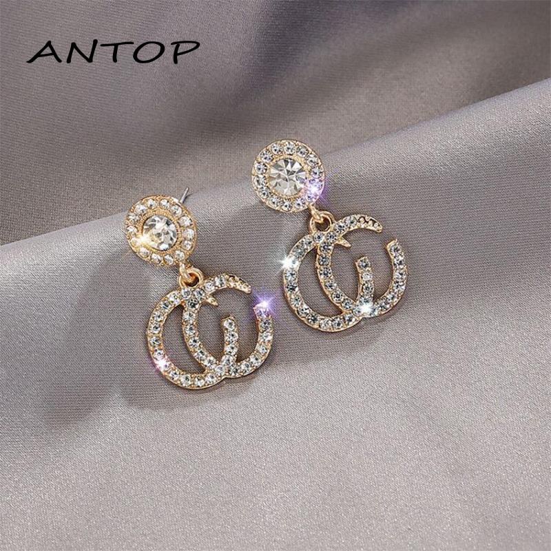 Anting Tusuk Sterling Silver 925 Hypoallergenic Hias Berlian Imitasi Mewah Untuk Wanita