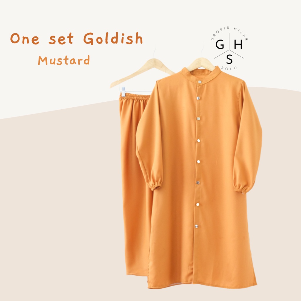 (DBY) ONE SET TUNIK GOLDISH DAILY BUSUI WANITA LONG TUNIK SET MOSCREPE-ST GOLDISH MUSTARD