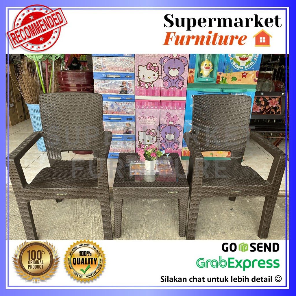 KURSI PLASTIK NAPOLLY SET BIG 8R3 + MEJA KACA