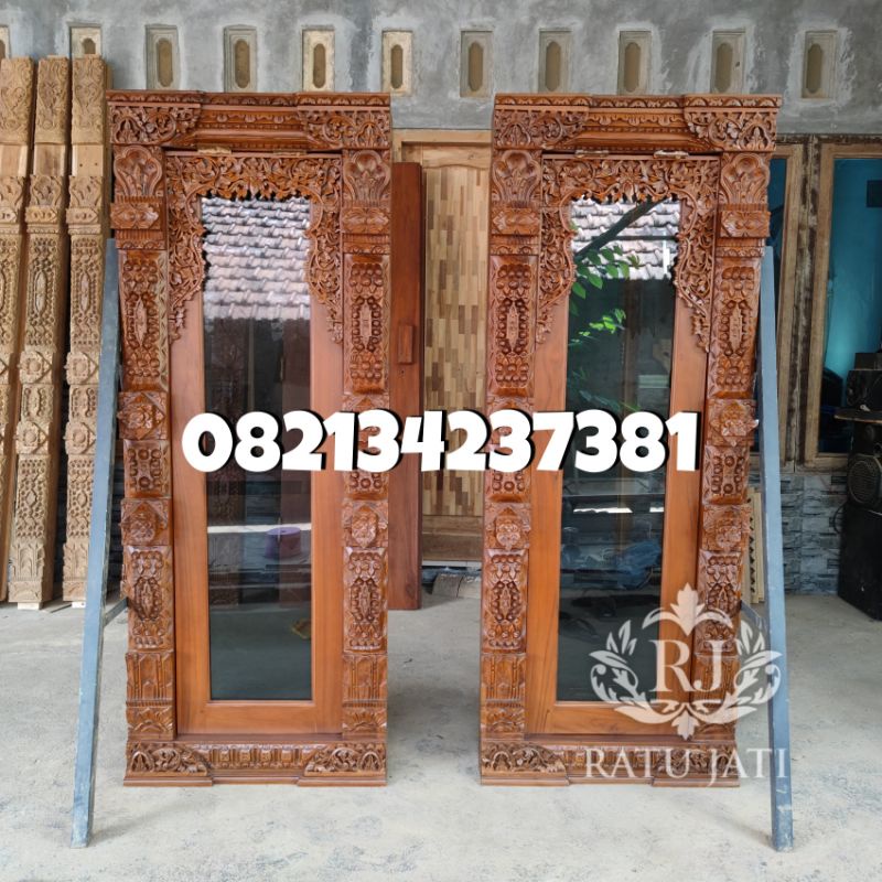 Jendela Gebyok Ukir Minimalis Kaca Terlaris Jati Premium Asli