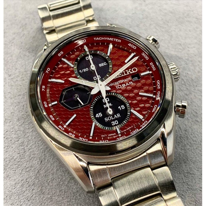 Seiko Solar SSC771P1 Macchina Sportiva Chronograph Maroon - Jam Tangan Pria SSC771