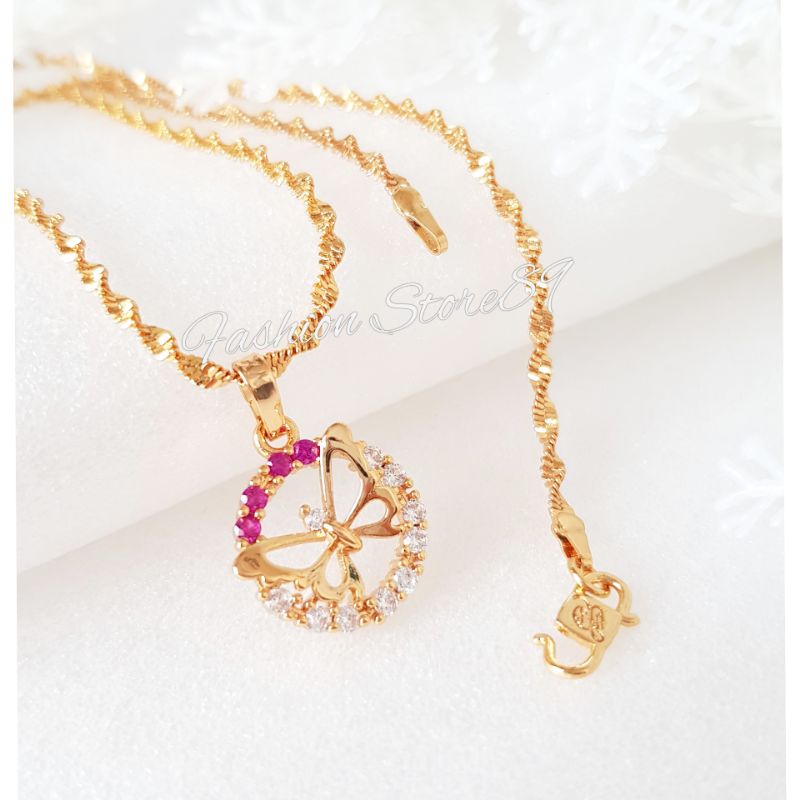 Kalung Buterfly Permata Pink White Perhiasan Xuping Yaxiya impor Lapis emas 18k bestquality