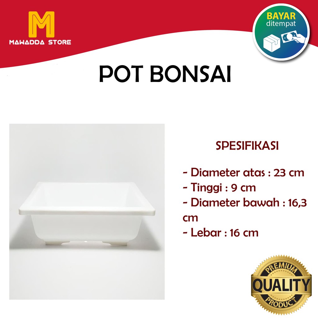 Pot Bonsai Persegi Plastik Putih NKT