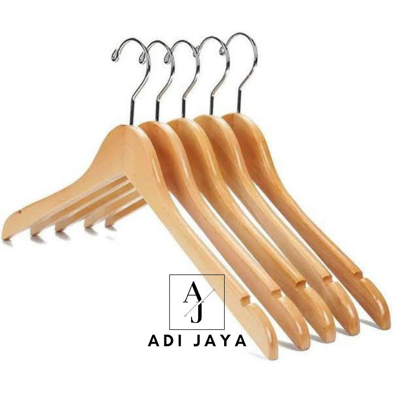 (12 PCS / 1 LUSIN) HANGER KAYU NATURAL KUALITAS PREMIUM / GANTUNGAN BAJU KAYU PREMIUM - DEWASA