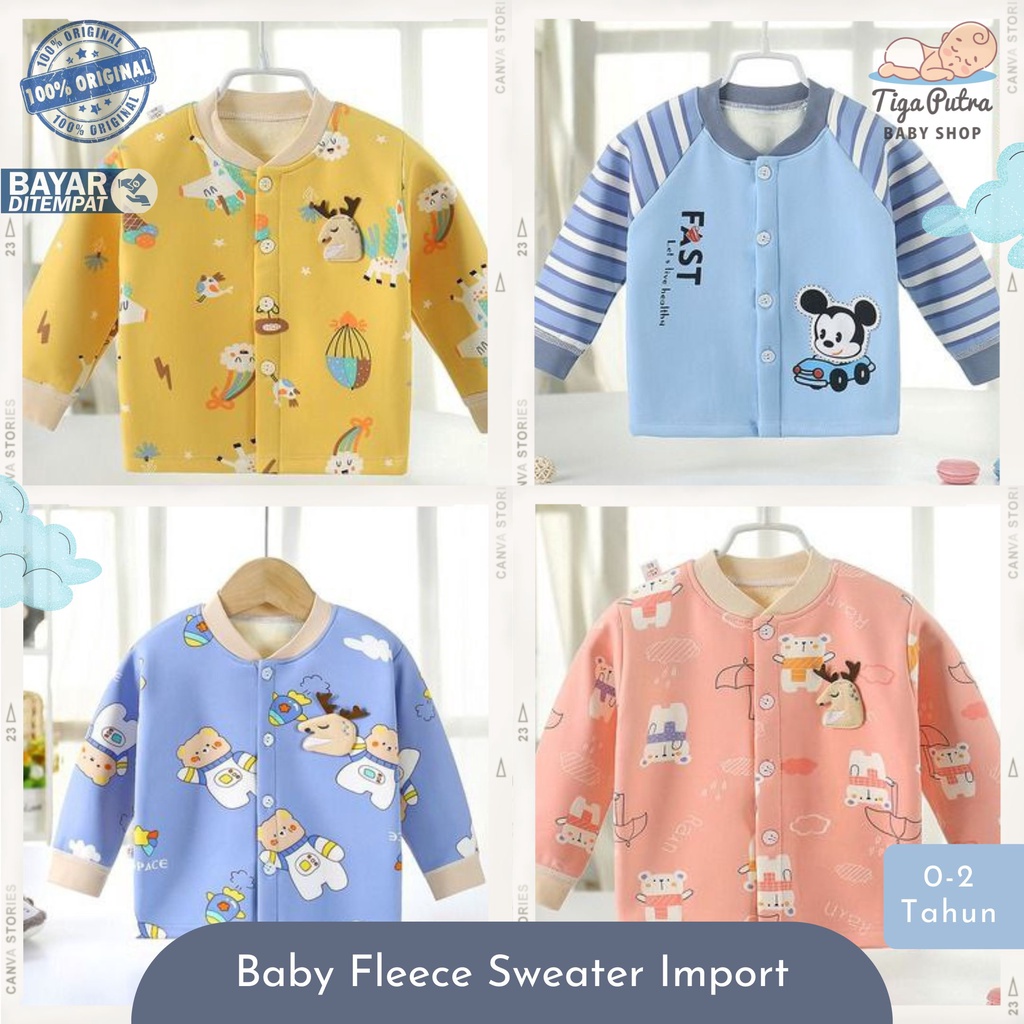 Sweater Kancing Atasan Panjang Bayi Anak Fleece Import Laki laki Perempuan Bahan Tebal Lembut 0 -2 Tahun