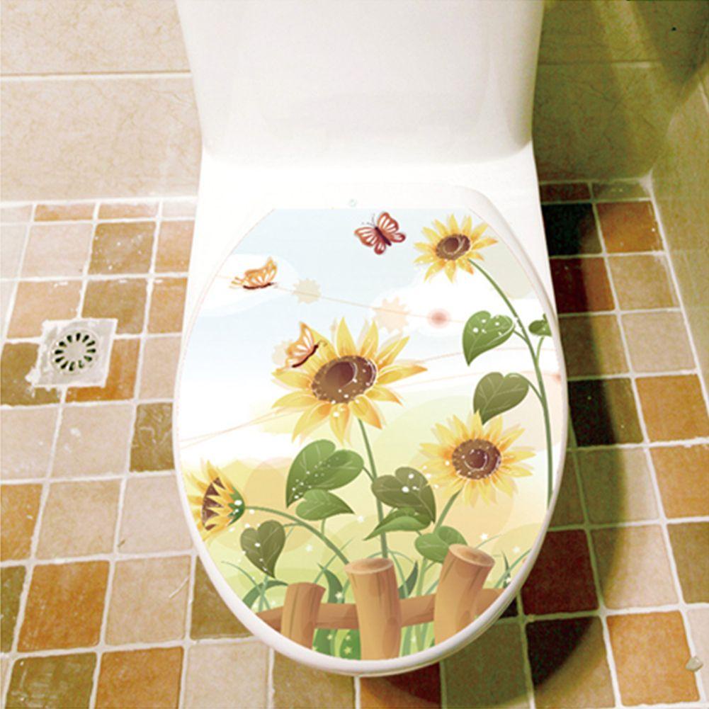 Solighter Sunflower Toilet Stiker Mural Art Decals Mural Stiker Tile Toilet Kamar Mandi Toilet Tutup Dekorasi Tk Stiker Dinding