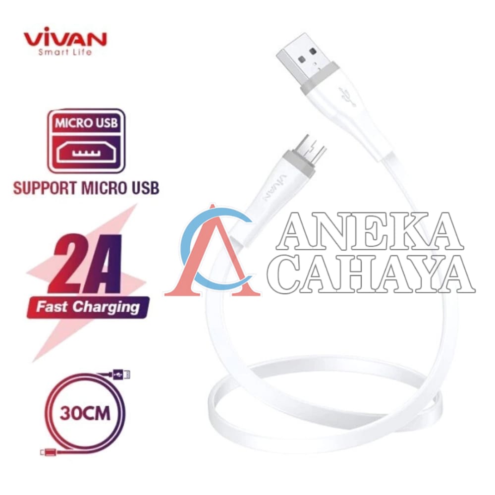 VIVAN Kabel Data SM30S Cable Data Micro USB 30CM Fast Charging 2A For Android Garansi Original Resmi