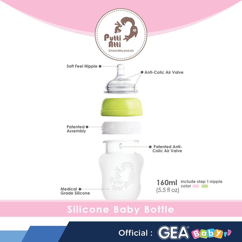 Putti Atti Silicone Handle Baby Bottle 160ml - Botol Susu Bayi Silikon Handle