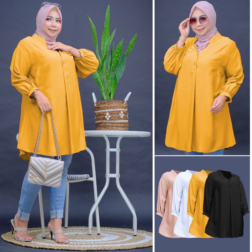 Nindy Tunik atasan jumbo tunik tangan panjang bahan Ity crepe / Tunik terbaru 2021