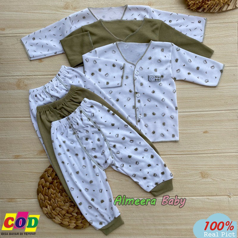 Isi 6 PCS Baju Celana Bayi / 3 Setel Baju Lengan Panjang Celana Pempers Panjang Celana Diapers Bayi Baru Lahir Seri Army Almeera Baby and Kids