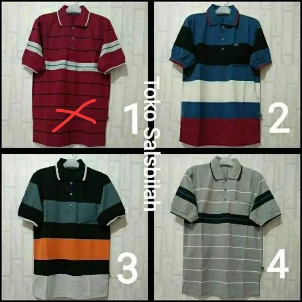 [[BISA COD]] Kaos baju krah lengan tangan pendek pria laki cowo orang tua big size  salur katun  XL
