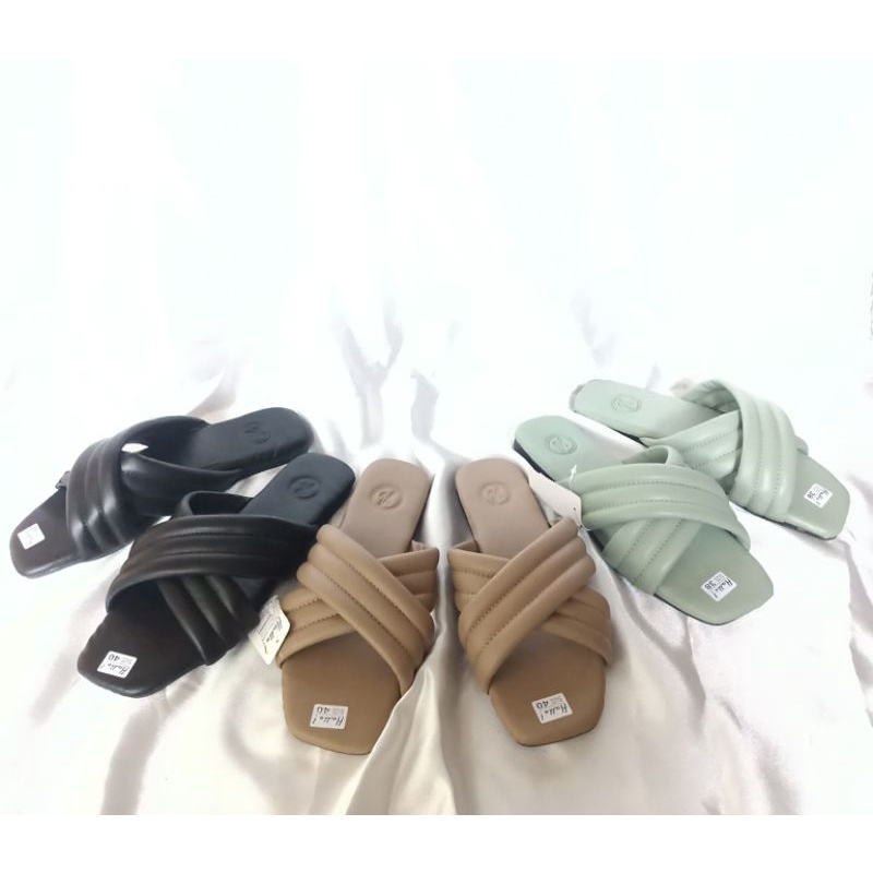 Hallo! Siap Kirim Sandal Slop Silang Wanita Slip On mules Original (HALLO LILA)