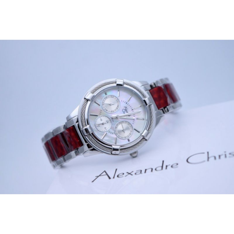 Jam Tangan Wanita Alexandre Christie AC 2654 ac2654 Whitegold (Silver) Red Original 35mm zsryj
