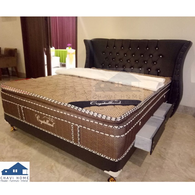 Set springbed crystalland lengkap dengan sandaran tipe laci spring bed multibed kasur set